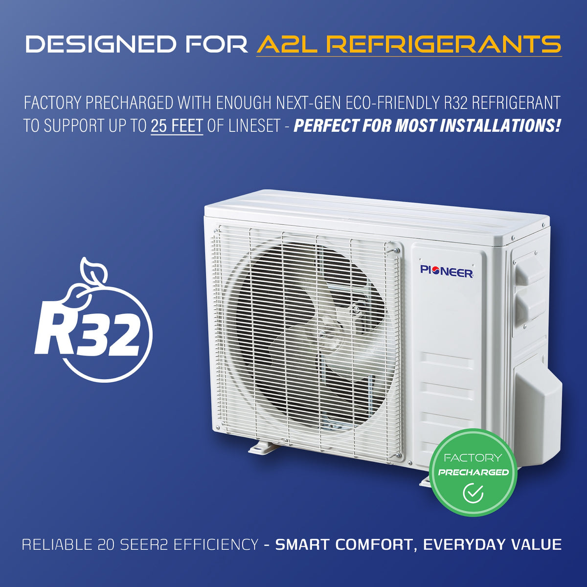 Pioneer® Diamante Essenza™ 24,000 BTU 20 SEER2 230V High-Wall Ductless Mini-Split Air Conditioner Inverter Heat Pump with 16 Ft. Kit