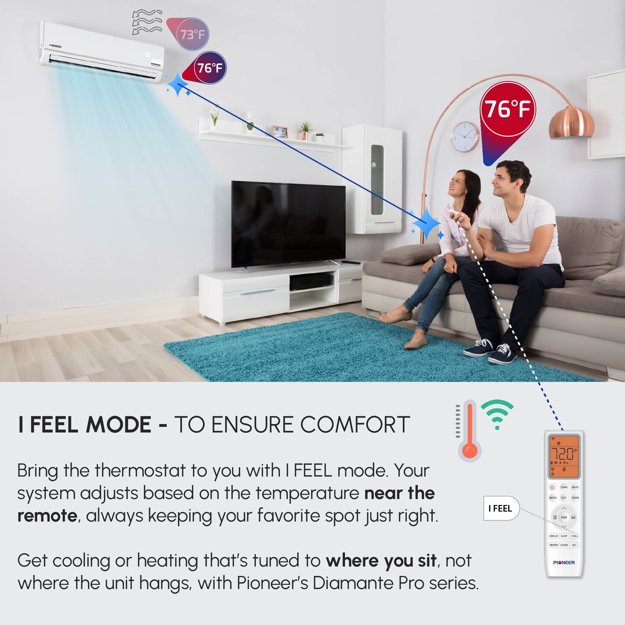 Pioneer® Diamante Pro™ 12,000 BTU 20 SEER2 115V High-Wall Ductless Mini-Split Air Conditioner Inverter Heat Pump with 16 Ft. Kit