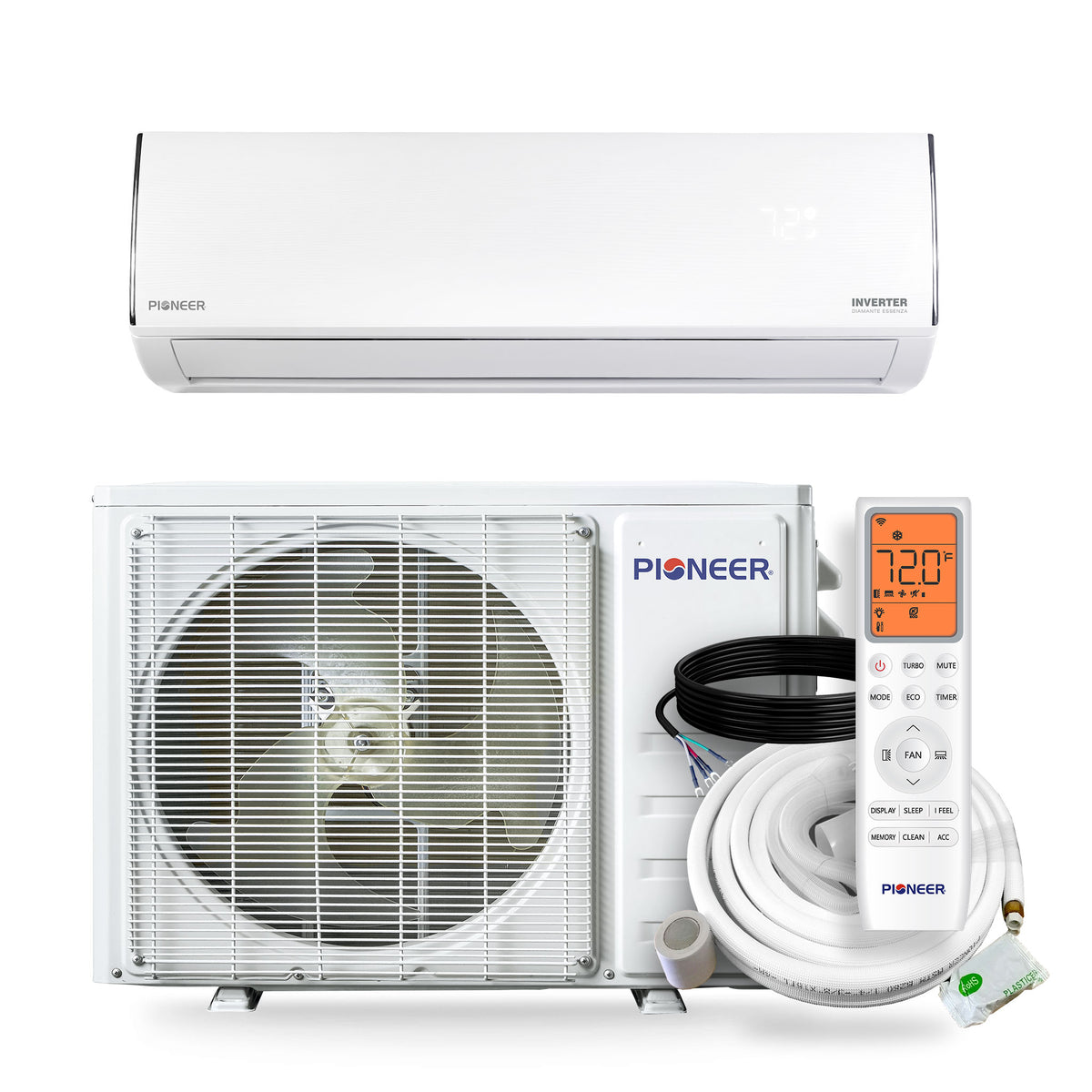 Pioneer® Diamante Essenza™ 9,000 BTU 20 SEER2 115V High-Wall Ductless Mini-Split Air Conditioner Inverter Heat Pump with 16 Ft. Kit