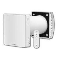 A white Pioneer ECOasis 50 Ductless Wall-Mounted Single-Room Wi-Fi Energy Recovery Ventilator with visible control buttons and an attached remote.
