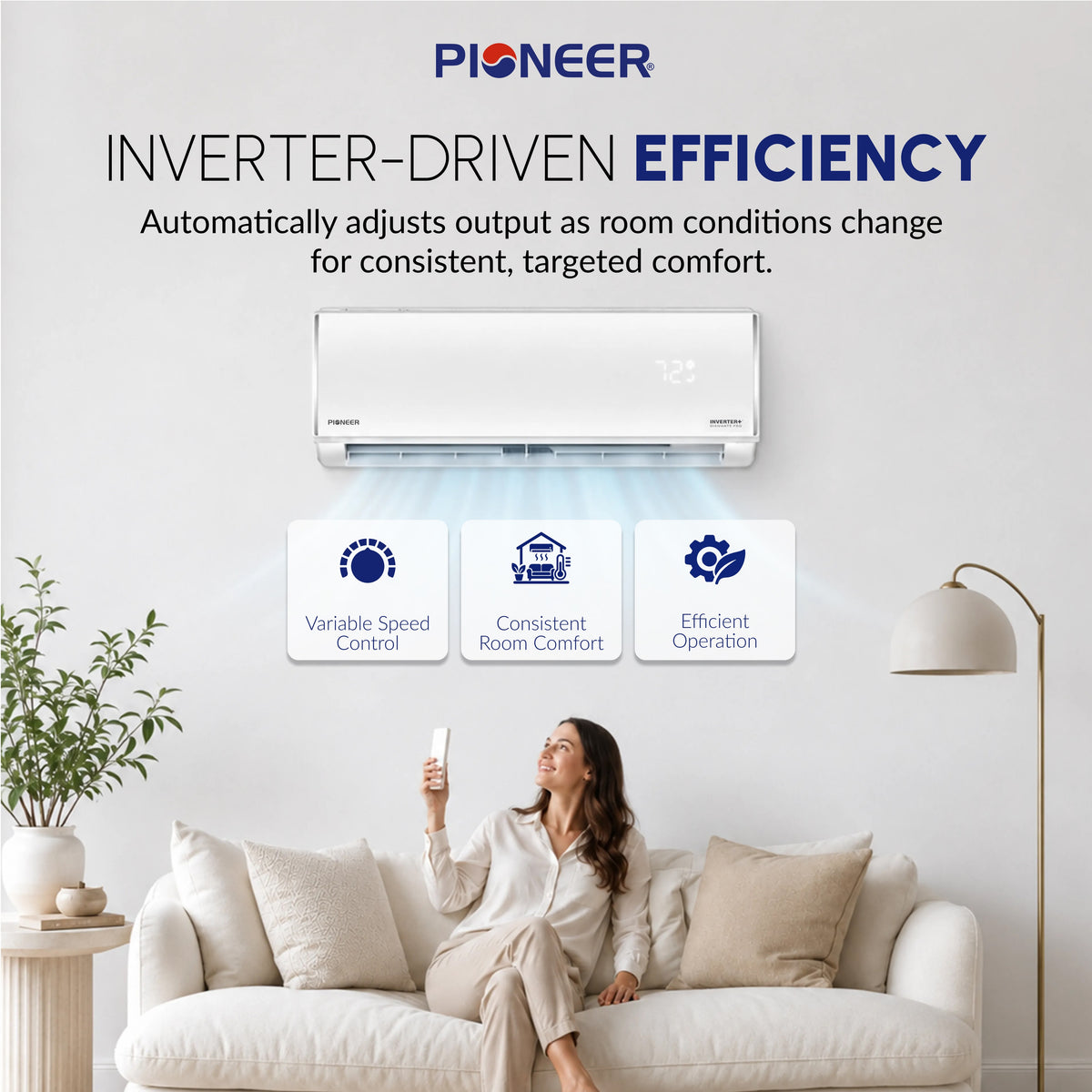 Pioneer® Diamante Pro™ 18,000 BTU 21 SEER2 230V High-Wall Ductless Mini-Split Air Conditioner Inverter Heat Pump with 16 Ft. Kit