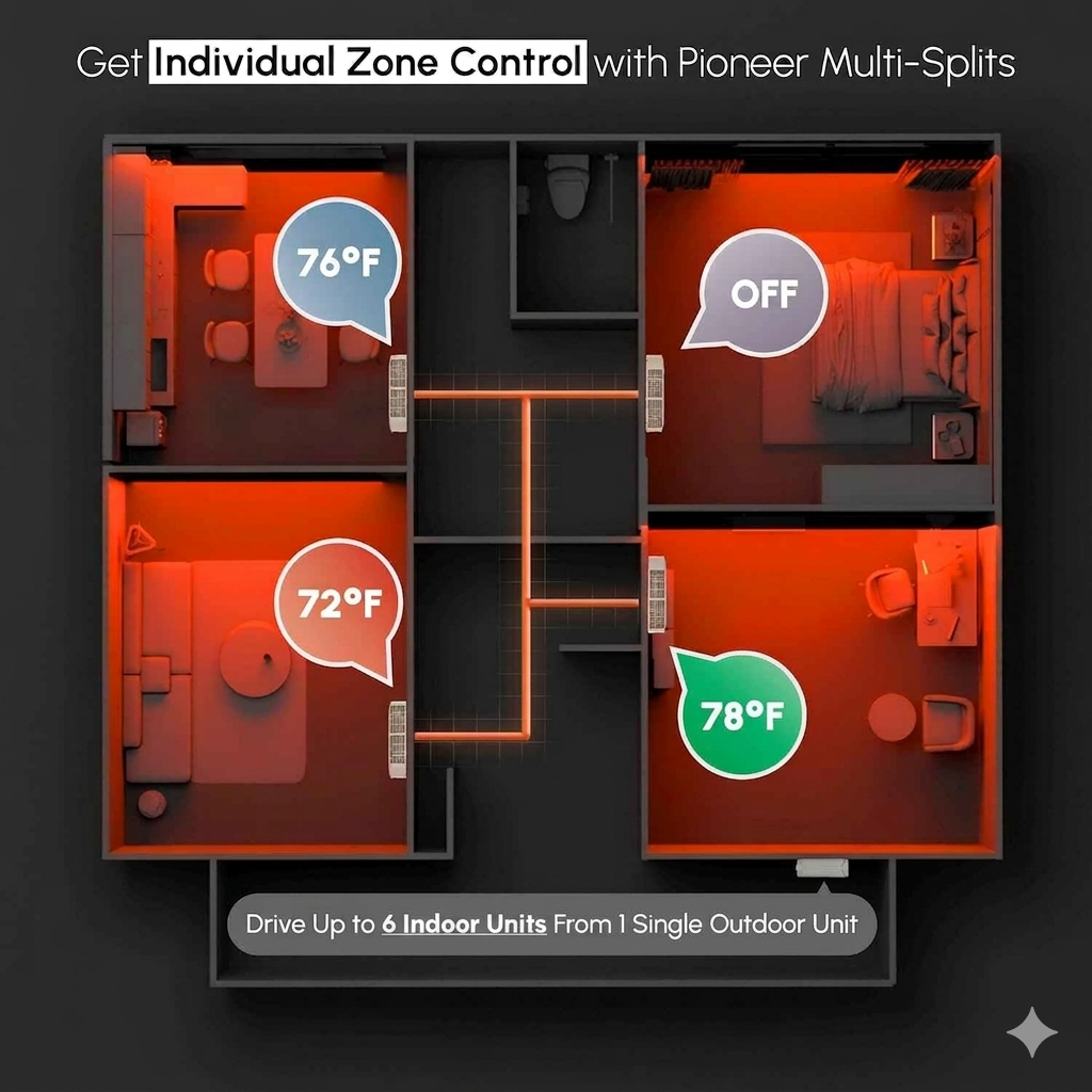 Pioneer® Multi (6) Circuit Quantum Ultra Series 22.5 SEER2 Hexa Zone Outdoor Section Inverter++ Energy-Star Air Conditioner Heat Pump 230V