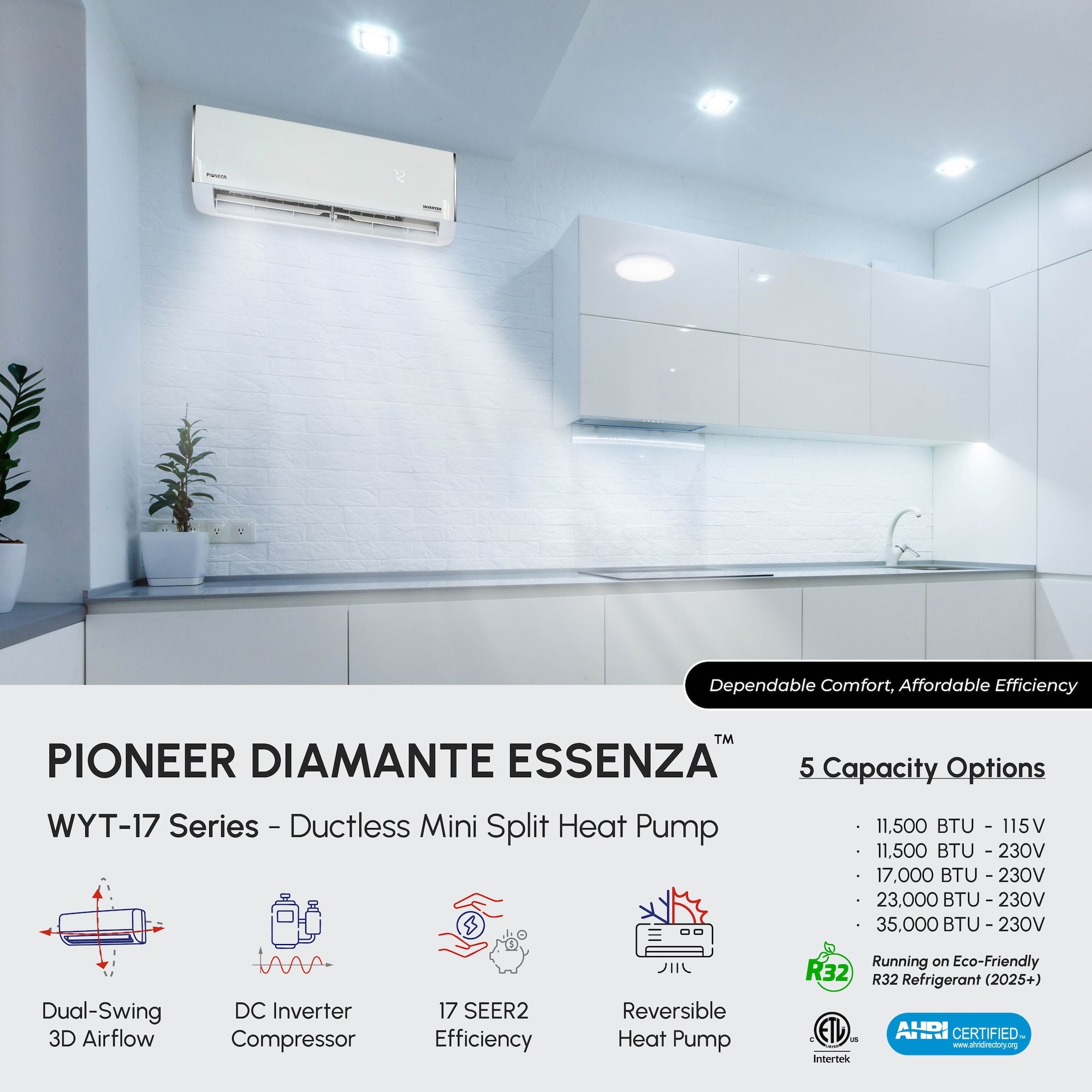 Pioneer Diamante Essenza 23,000 BTU 17 SEER2 230V High-Wall Ductless Mini-Split - Thumbnail 3