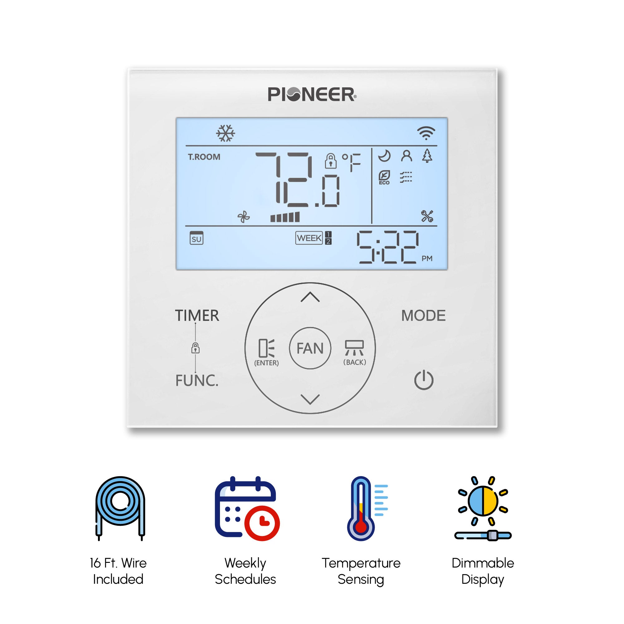 Weekly Programmable Wired Thermostat for Pioneer® WYT/CYT/UYT/RYT R454B Systems