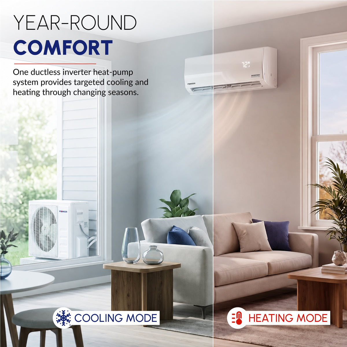 Pioneer® Diamante Pro™ 24,000 BTU 21 SEER2 230V High-Wall Ductless Mini-Split Air Conditioner Inverter Heat Pump with 16 Ft. Kit