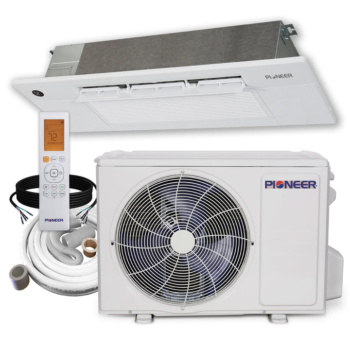 Pioneer® 12,000 BTU 22 SEER2 One-Way Ceiling Cassette Mini-Split Air Conditioner Heat Pump System Full Set 230V