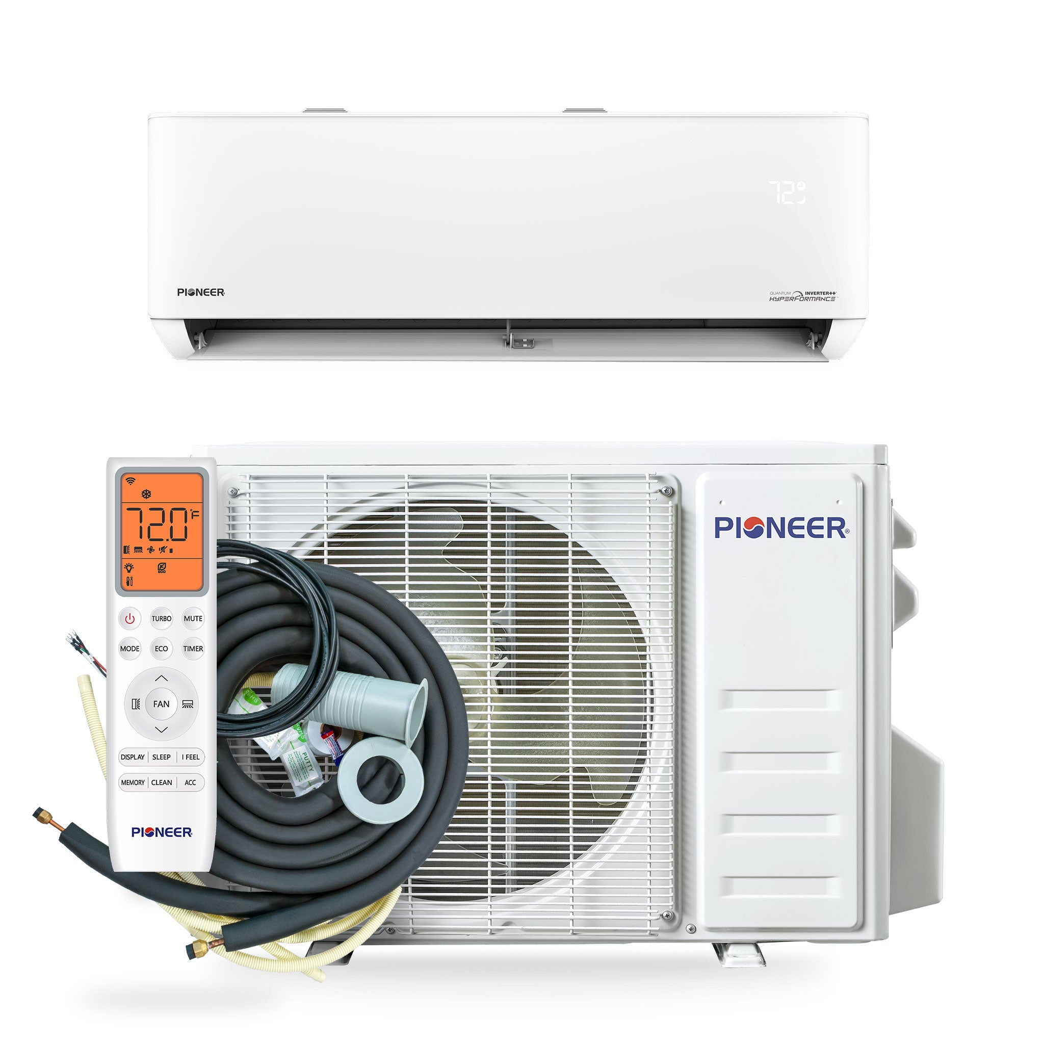 Pioneer Quantum Hyperformance 9,000 BTU 25 SEER2 230V High-Wall Ductless Energy-Star Mini-Split Air Conditioner Inverter Hyper Heat Pump Full Set - Thumbnail 4