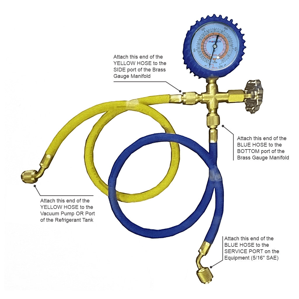 Mini Split Low Side Suction Charging Service Gauge Hose Set 5/16" Port