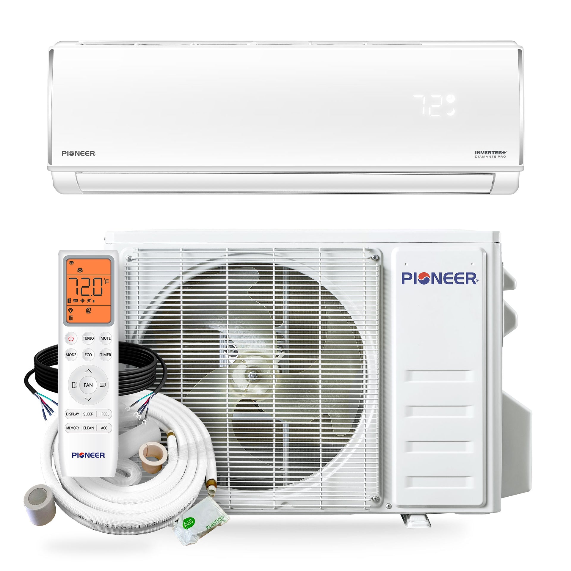 Pioneer® Diamante Pro™ 24 000 BTU 21 SEER2 230V High Wall Ductless Mini Split Air Conditioner Inverter Heat Pump 16 Ft. Kit