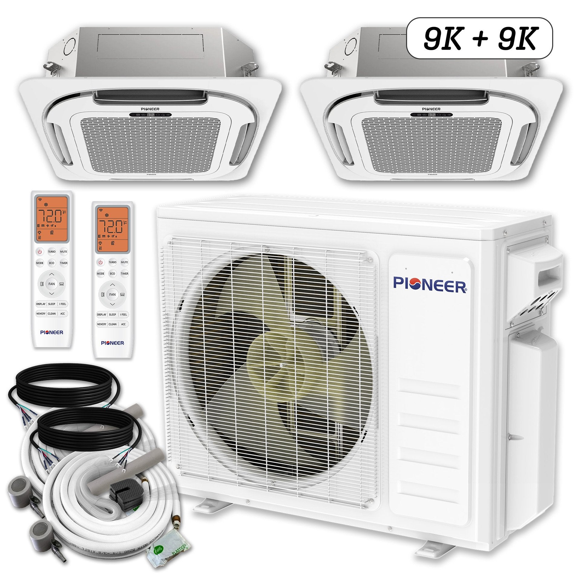 Dual Split 18000 BTU 1.5-Ton Quantum Ultra Wi-Fi 24 SEER2 Energy-Star Multi (2) Zone Ceiling Mount Air Conditioner Heat Pump 230-Volt