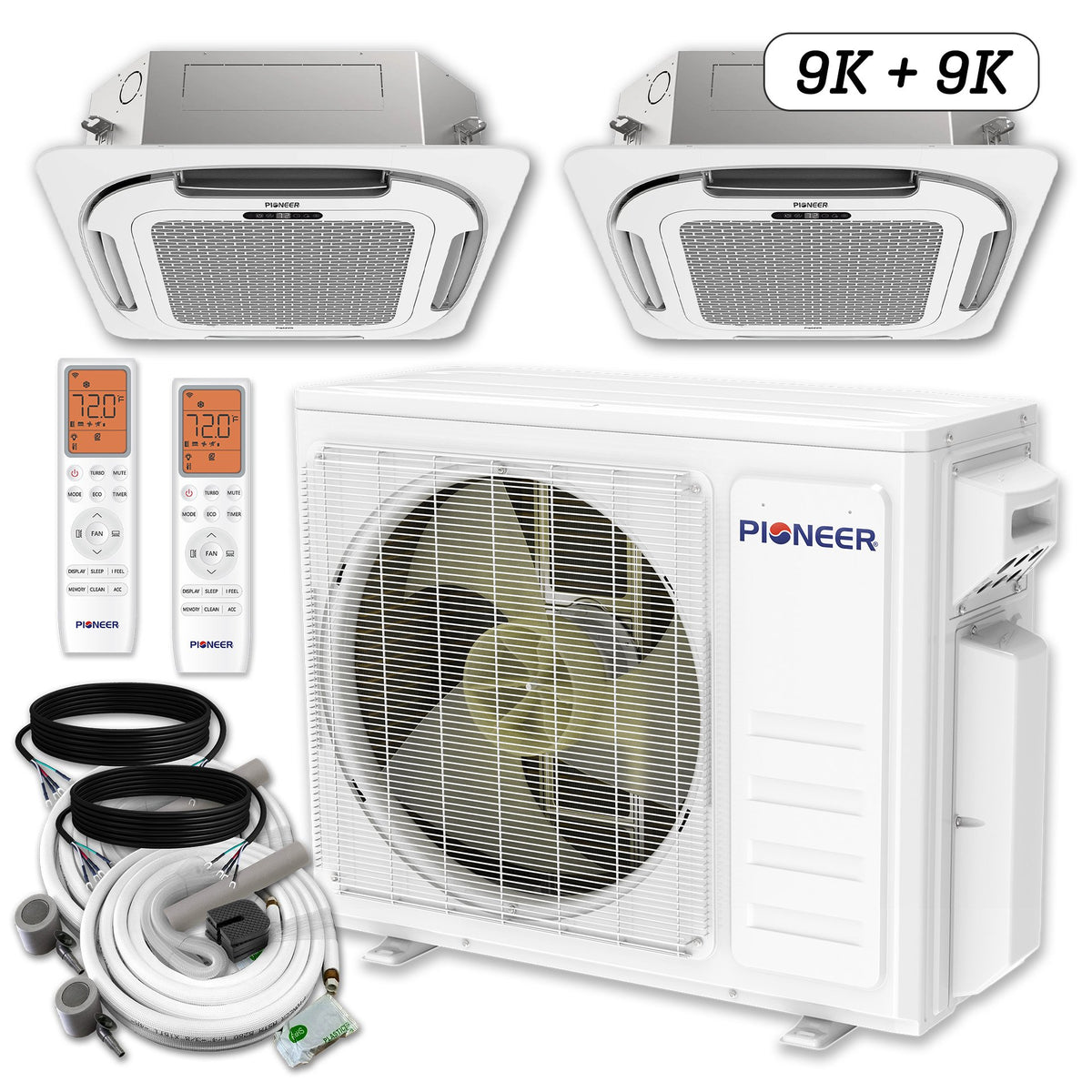 Dual Split 18000 BTU 1.5-Ton Quantum Ultra Wi-Fi 24 SEER2 Energy-Star Multi (2) Zone Ceiling Mount Air Conditioner Heat Pump 230-Volt
