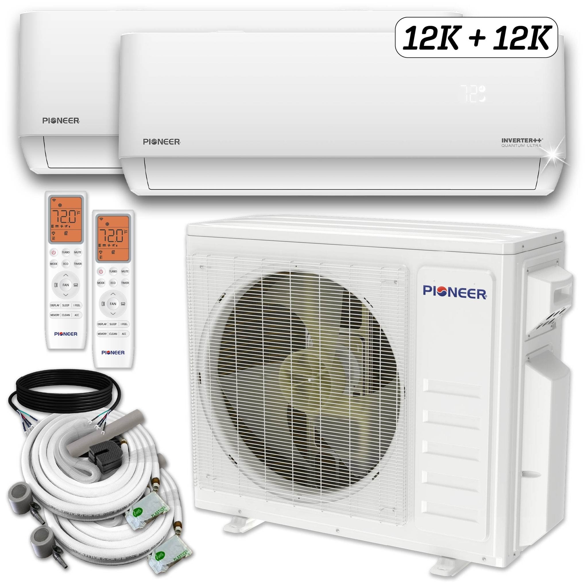 Dual Split 24000 BTU 2-Ton Quantum Ultra Wi-Fi 24 SEER2 Energy-Star Multi (2) Zone Wall Mount Air Conditioner Heat Pump 230-Volt