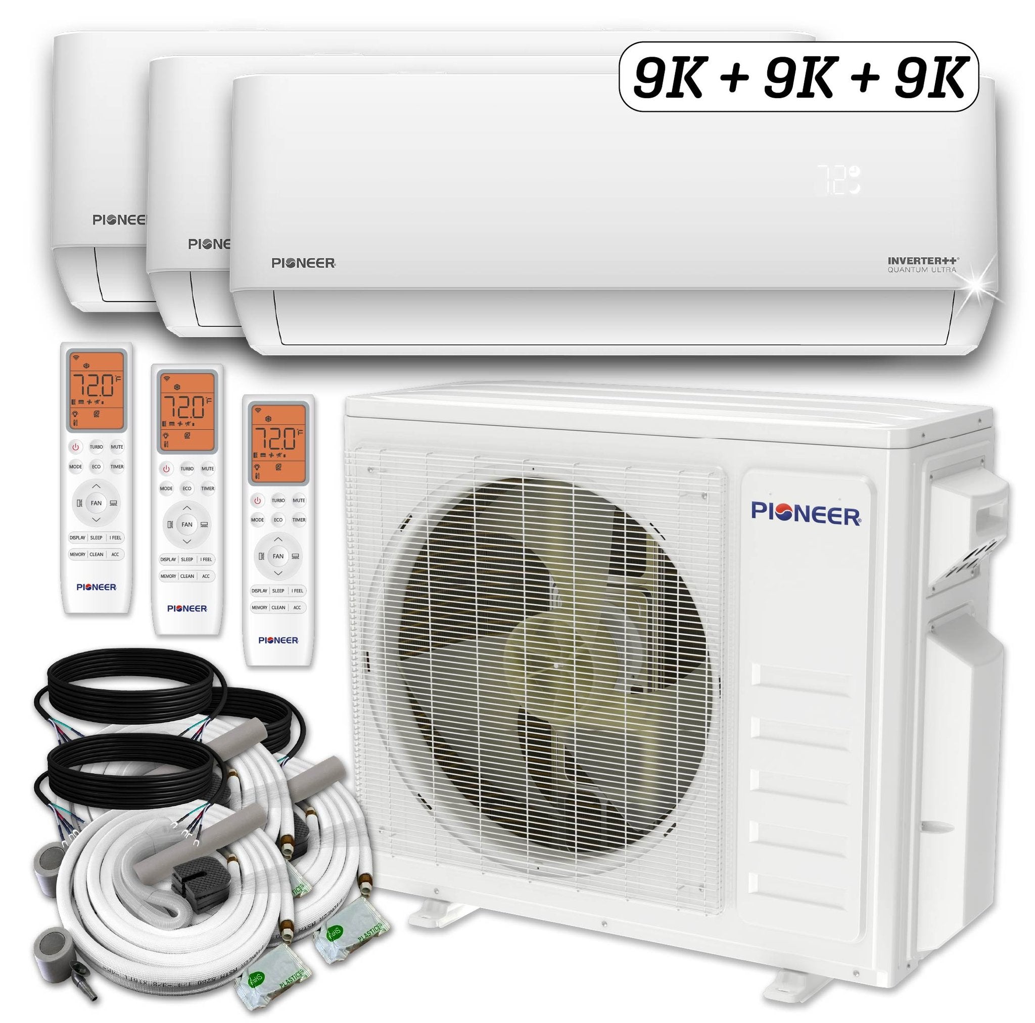 Triple Split 27000 BTU 2.25-Ton Quantum Ultra Wi-Fi 24 SEER2 Energy-Star Multi (3) Zone Wall Mount Air Conditioner Heat Pump 230-Volt