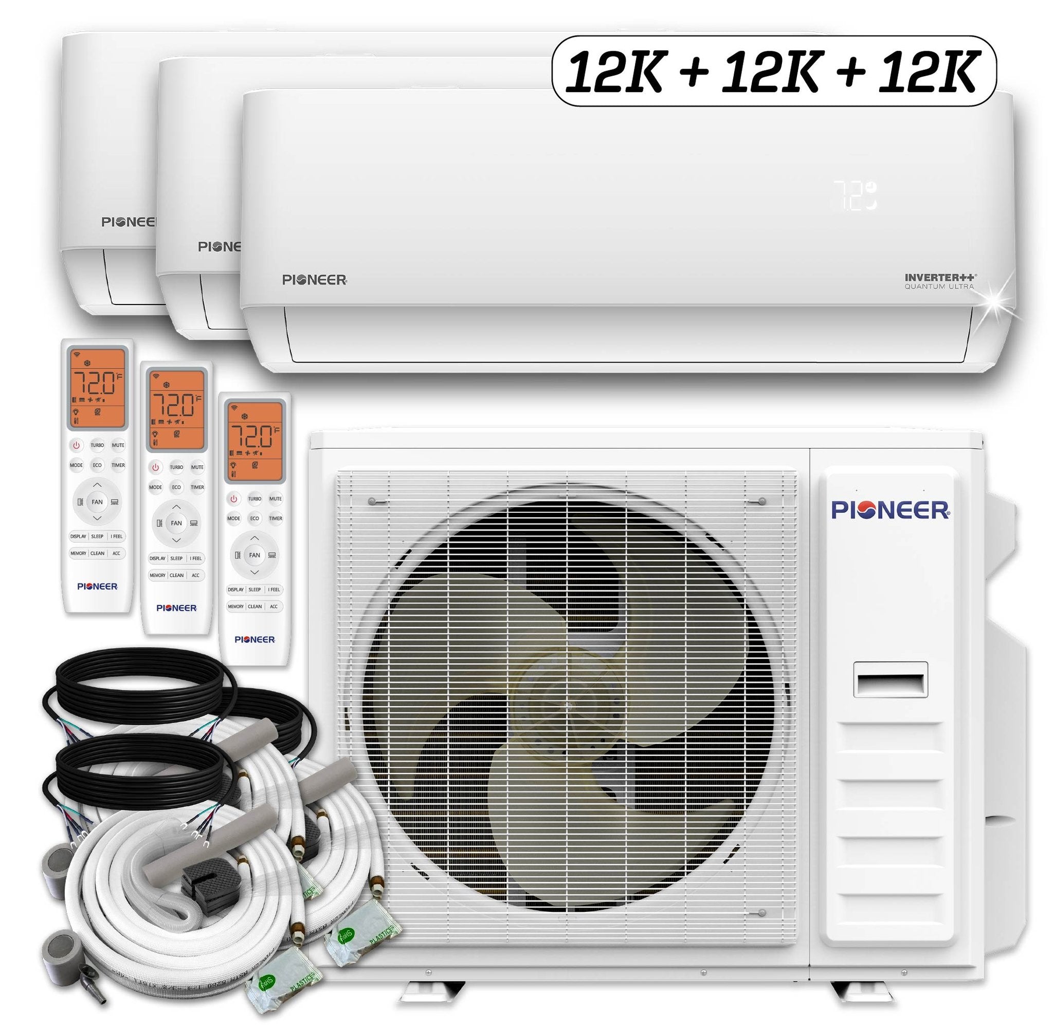 Pioneer Triple Split 36000 BTU 3-Ton Quantum Ultra Multi-Zone Wall Mount Air Conditioner Heat Pump - Thumbnail 5