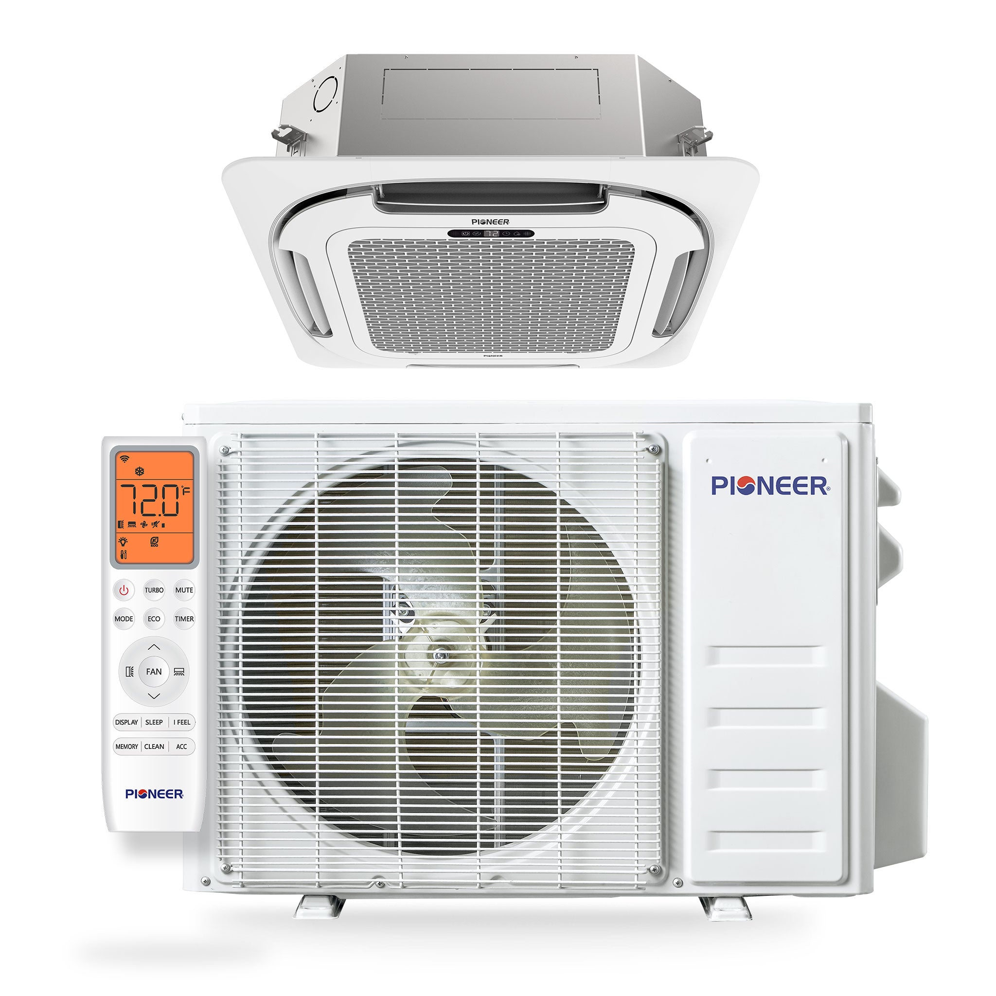 Pioneer® Quantum Ultra™ 9,000 BTU 23 SEER2 230V 8-Way Ceiling Cassette Ductless Mini-Split Air Conditioner Inverter Heat Pump Full Set