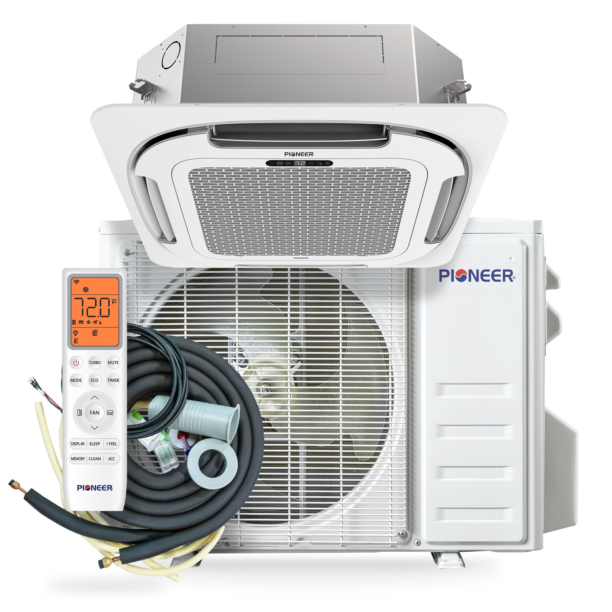 Pioneer Quantum Ultra 18,000 BTU 20.5 SEER2 230V 8-Way Ceiling Cassette Ductless Mini-Split Air Conditioner Inverter Heat Pump Full Set - Thumbnail 5