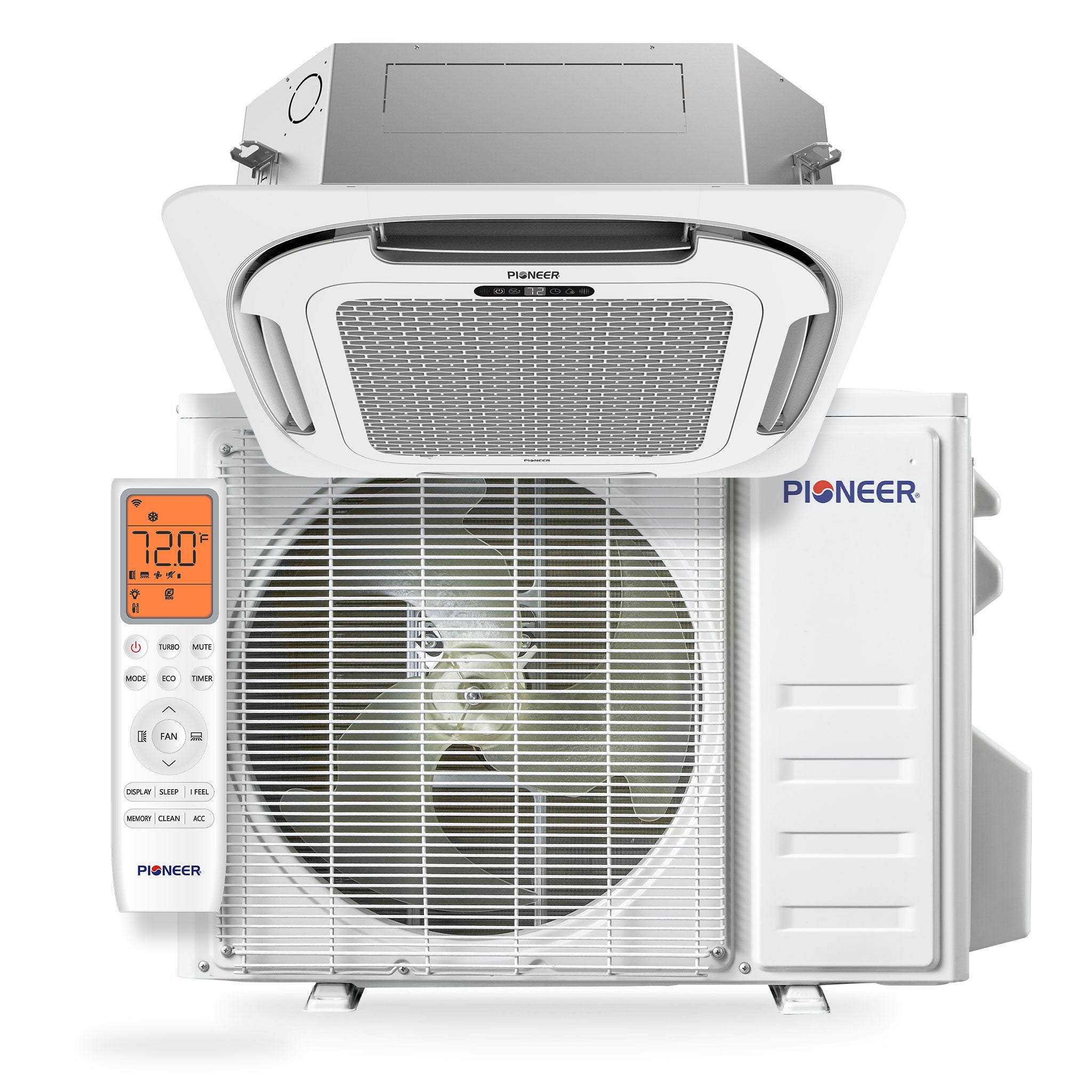 Pioneer® Quantum Ultra™ 18,000 BTU 20.5 SEER2 230V 8-Way Ceiling Cassette Ductless Mini-Split Air Conditioner Inverter Heat Pump Full Set