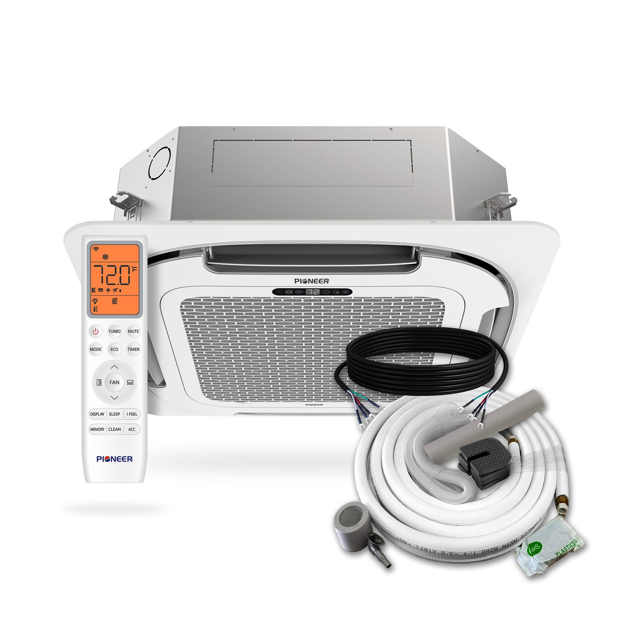 Pioneer® Multi Zone 9,000 BTU Quantum Ultra Ceiling Cassette Indoor Section Ductless Mini-Split Wi-Fi Inverter++ Air Conditioner Heat Pump 230V