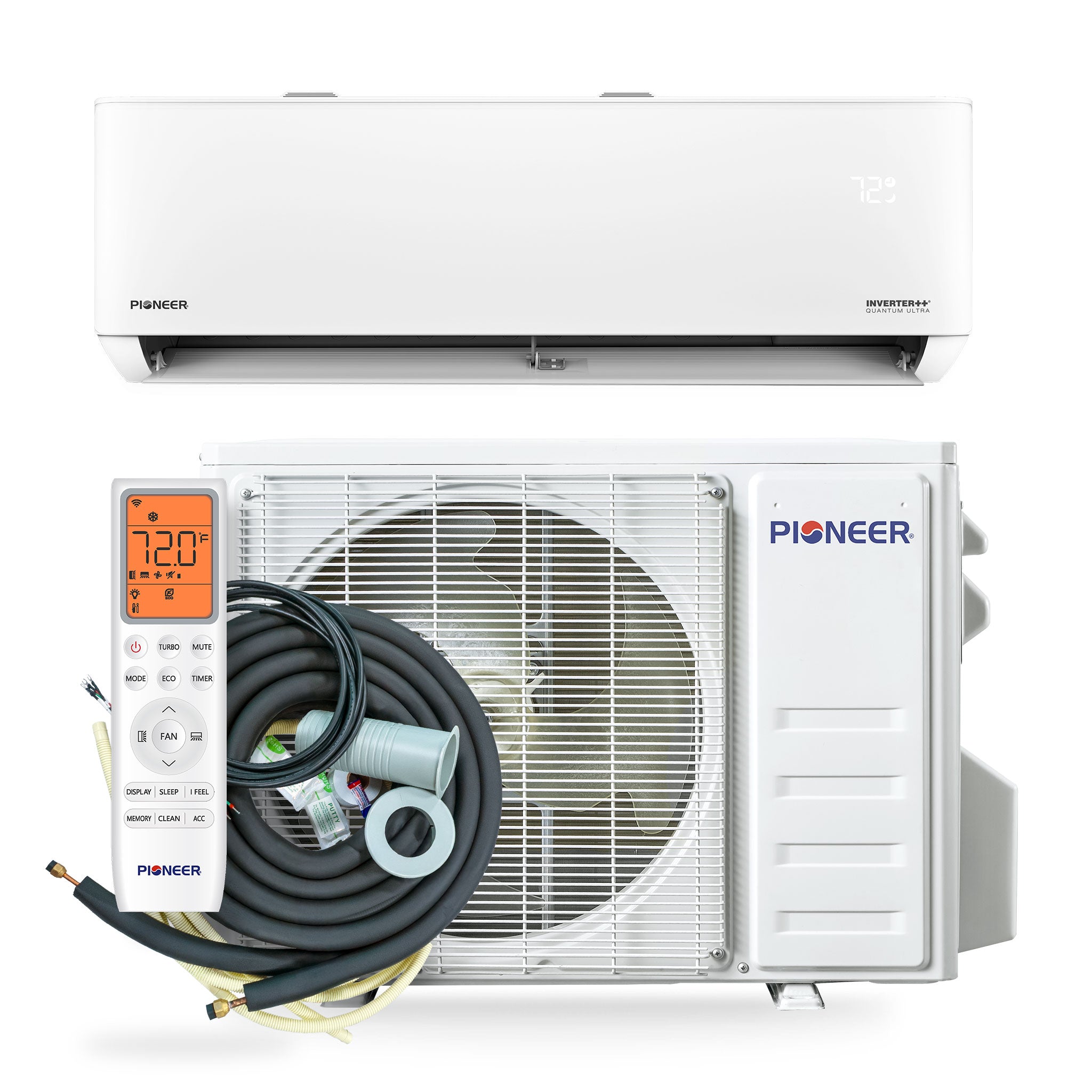 Pioneer Quantum Ultra 9,000 BTU 24 SEER2 230V High-Wall Ductless Energy-Star Mini-Split Air Conditioner Inverter Heat Pump Full Set - Thumbnail 4