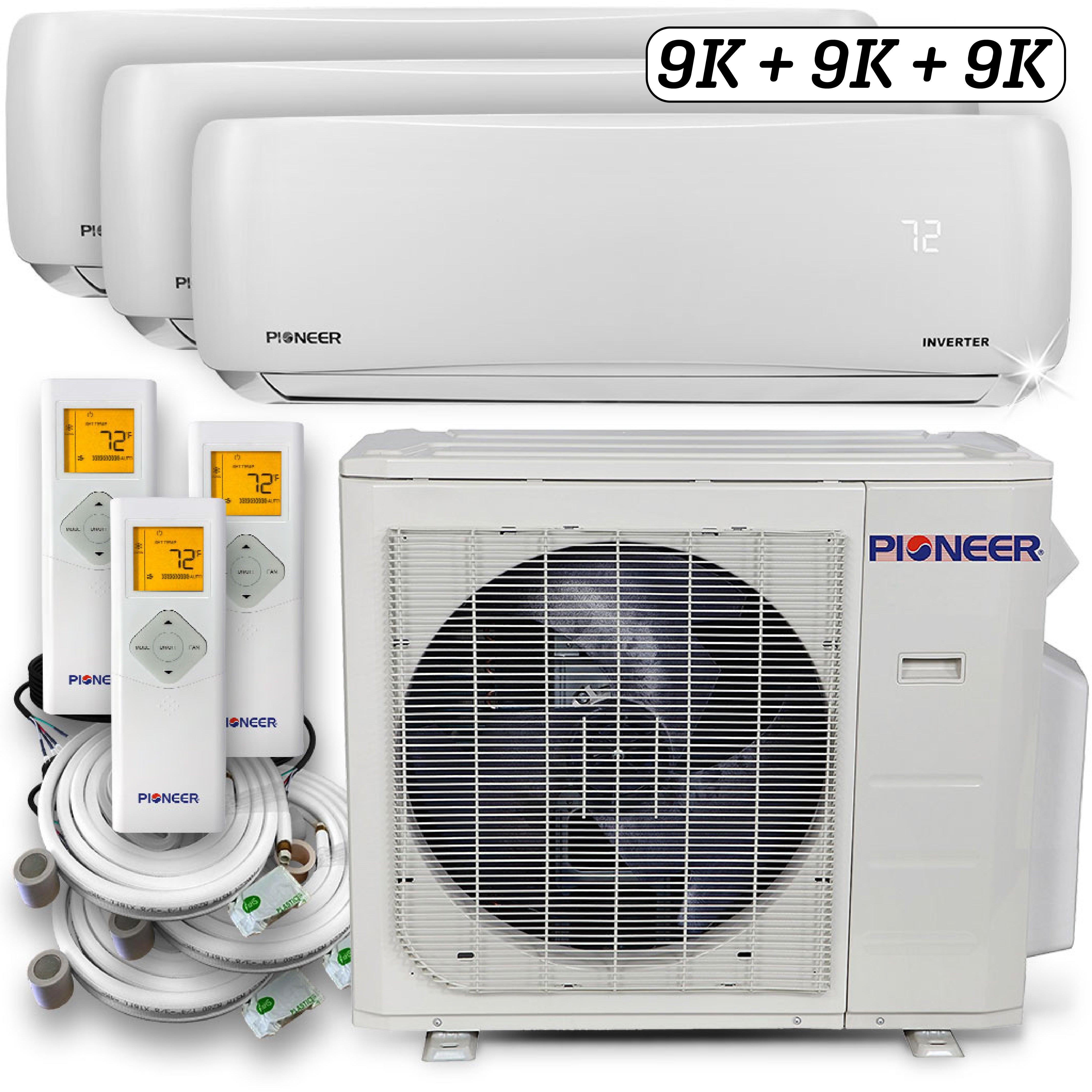 Triple 27,000 BTU 2.25-Ton 22 SEER Multi (3) Zona Montaje en pared Aire acondicionado Bomba de calor 230 voltios