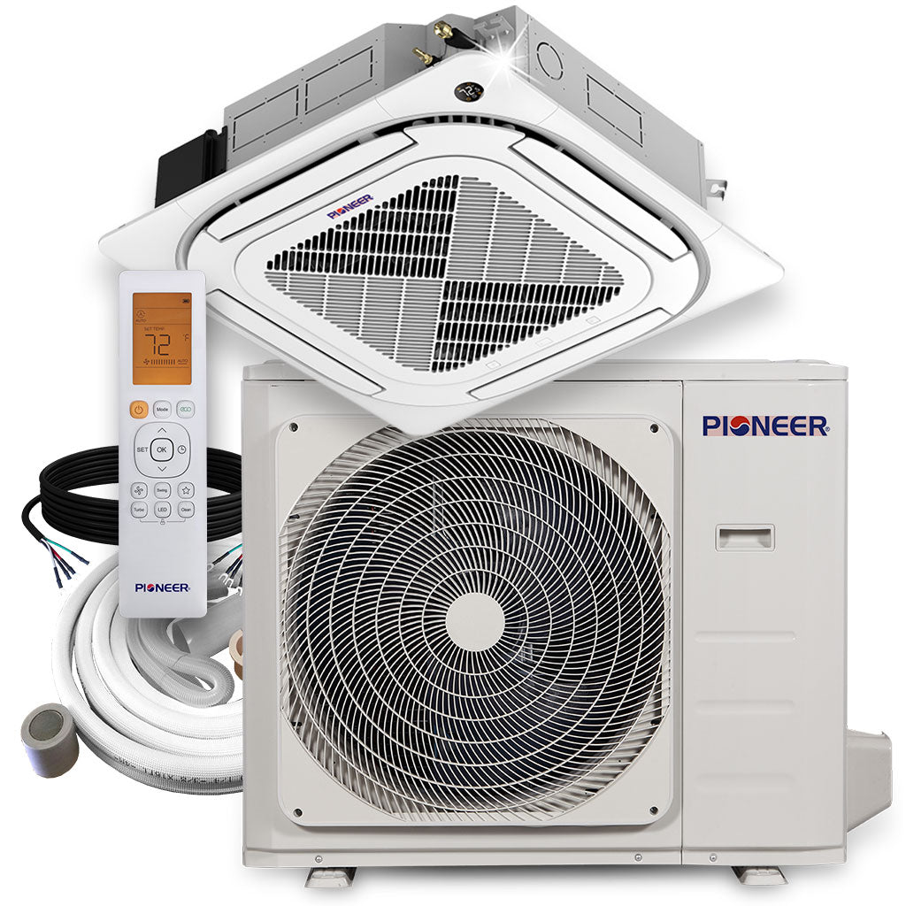 Pioneer® 36 000 BTU 19.2 SEER2 8 Way Slim Cassette Mini Split Air Conditioner Heat Pump System Full Set 230V