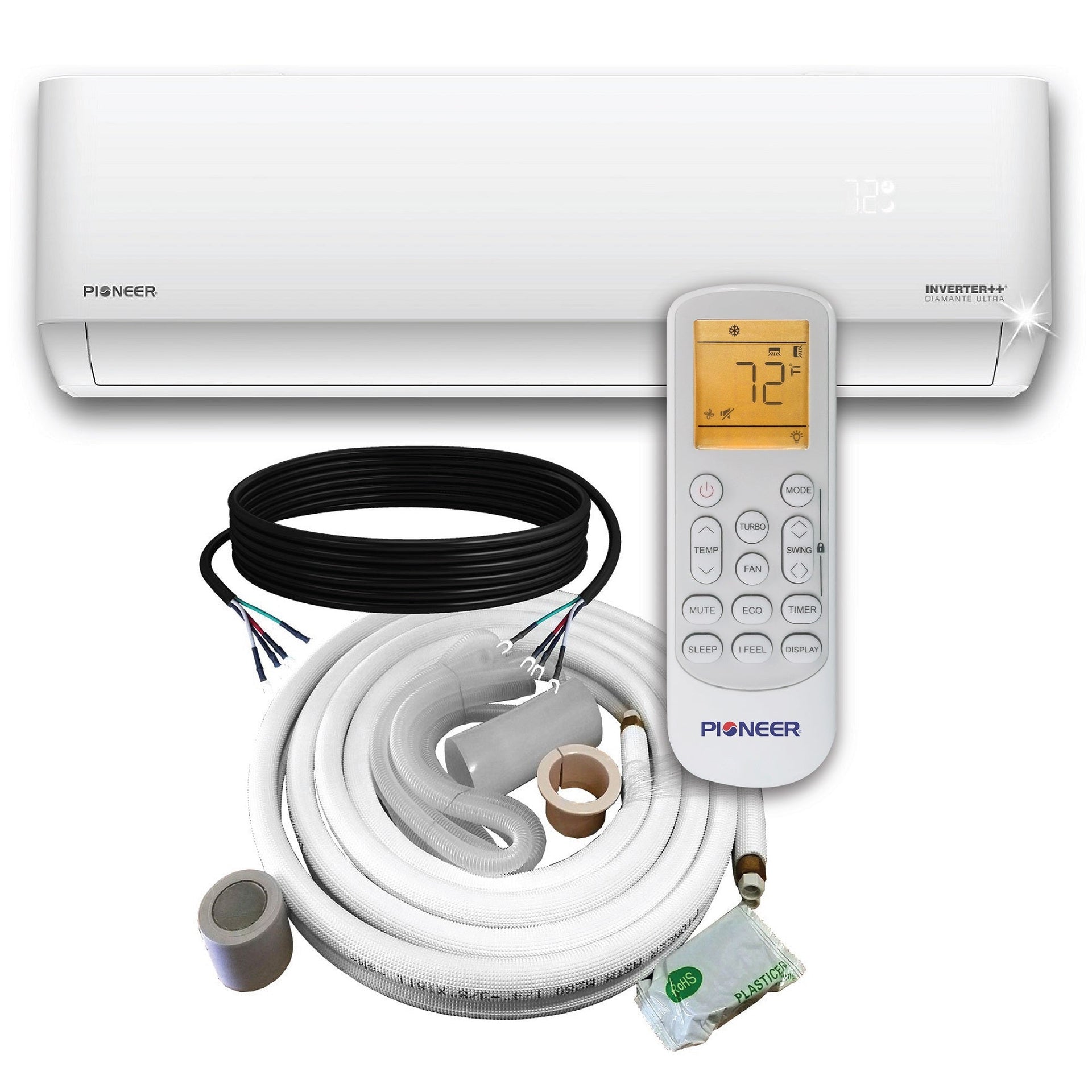 Pioneer® Zone 18 000 BTU Diamante Ultra Indoor Section Ductless Mini Split Wi Fi Inverter++ Air Conditioner Heat Pump 230V