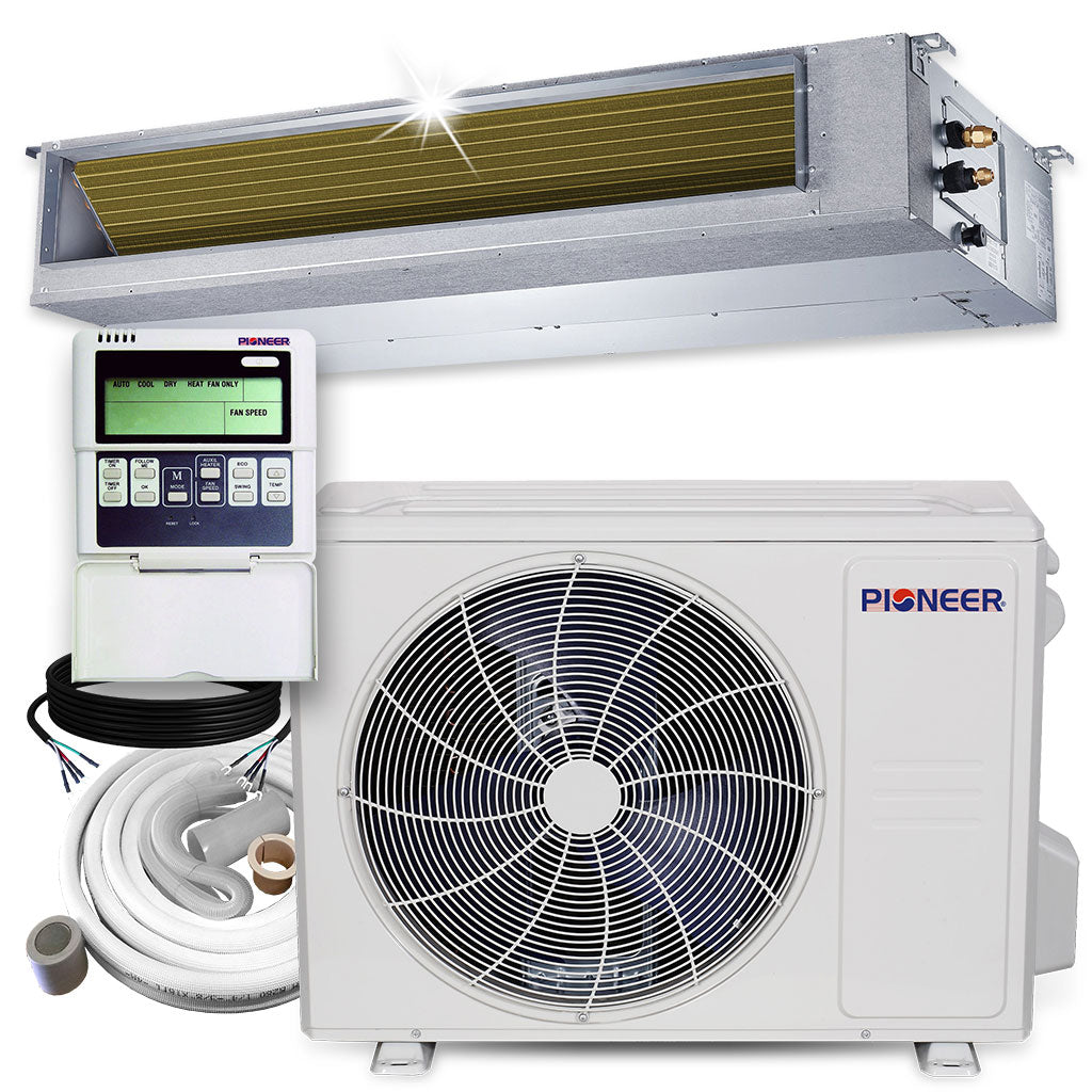 Pioneer® 18 000 BTU 20 SEER2 Ceiling Concealed Ducted Mini Split Inverter++ Energy Star Air Conditioner Heat Pump System Full Set 230V