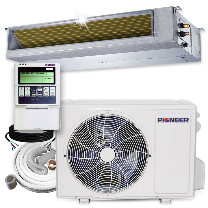 Pioneer® 9,000 BTU 19.2 SEER2 Ceiling Concealed Ducted Mini-Split Inverter++ Energy-Star Air Conditioner Heat Pump System Full Set
